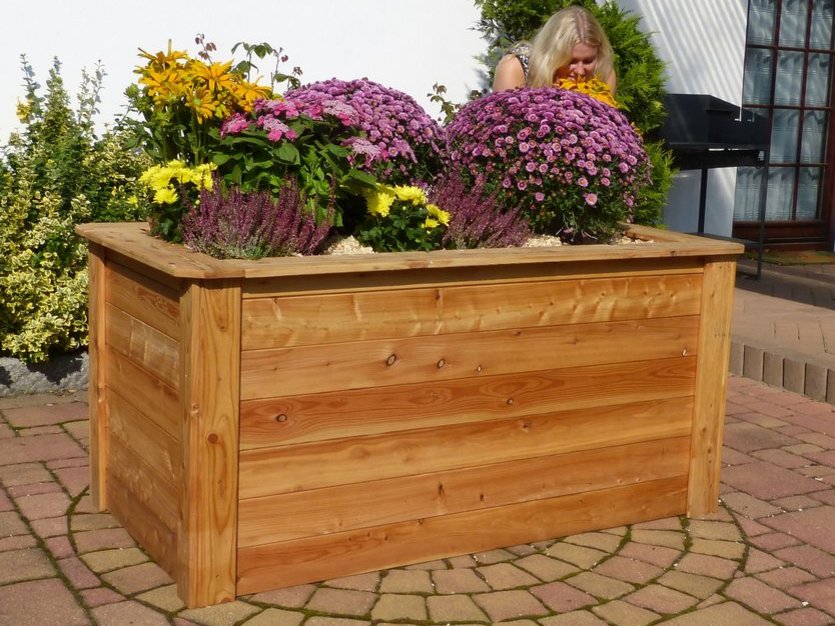 Hochbeete aus Lärche von Joda beim Holzhof Friedrichsruh Ein Hochbeet aus Lärche bunt bepflanzt